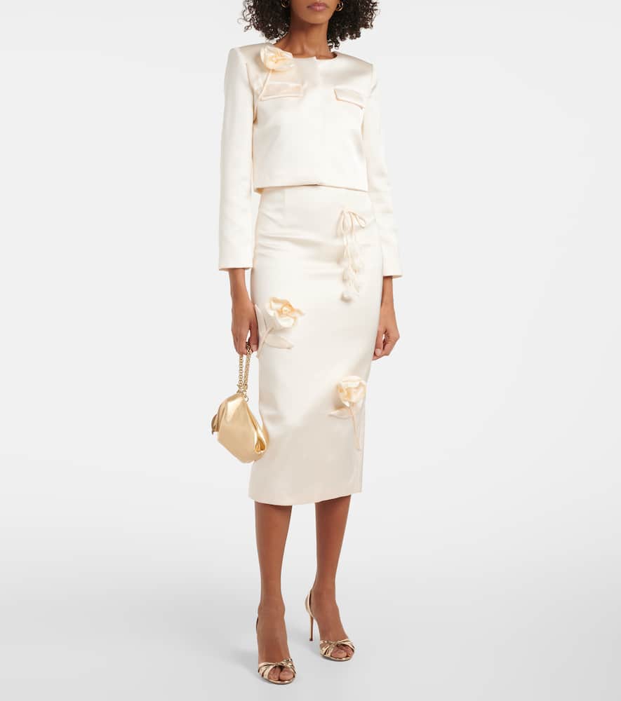 Self-Portrait Cream 3D Flower satin blazer