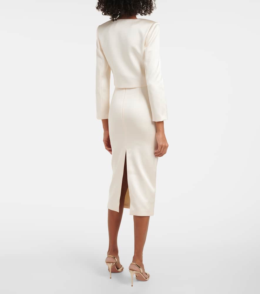 Self-Portrait Cream 3D Flower satin blazer