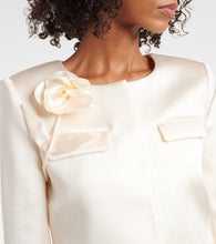 Self-Portrait Cream 3D Flower satin blazer