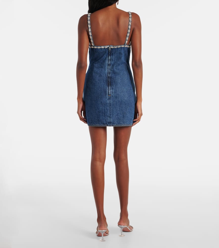 Self-Portrait Crystal-embellished denim minidress