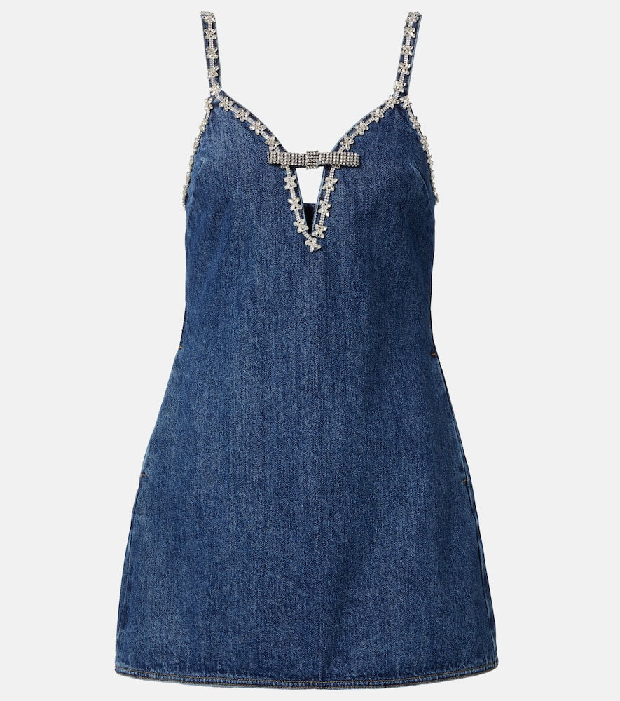 Self-Portrait Crystal-embellished denim minidress