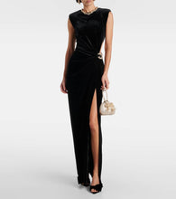 Self-Portrait Embellished chain-detail velvet maxi dress