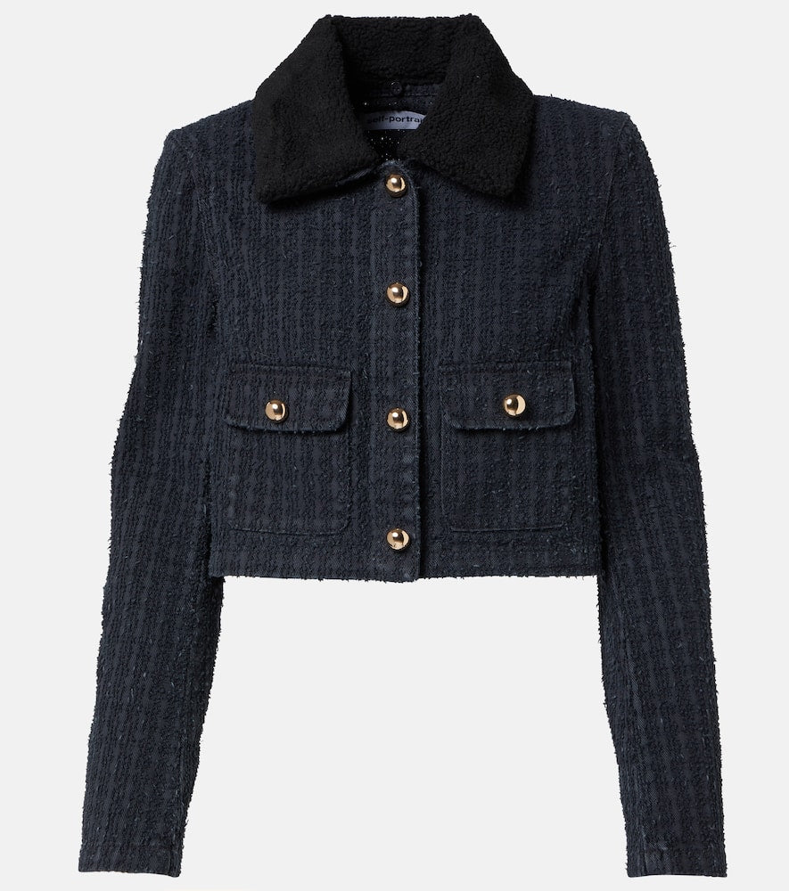 Self-Portrait Embellished cropped denim jacket