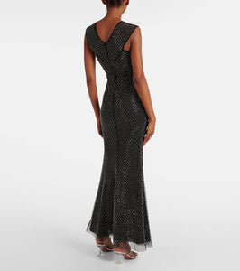 Self-Portrait Embellished fishnet maxi dress