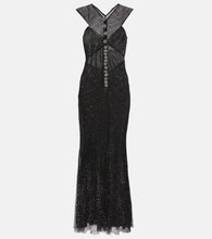 Self-Portrait Embellished fishnet maxi dress