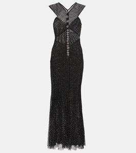 Self-Portrait Embellished fishnet maxi dress