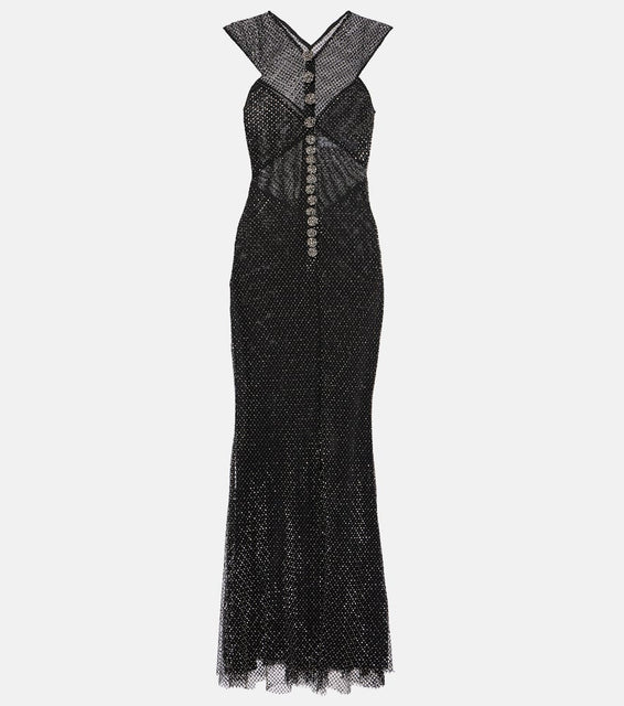 Self-Portrait Embellished fishnet maxi dress