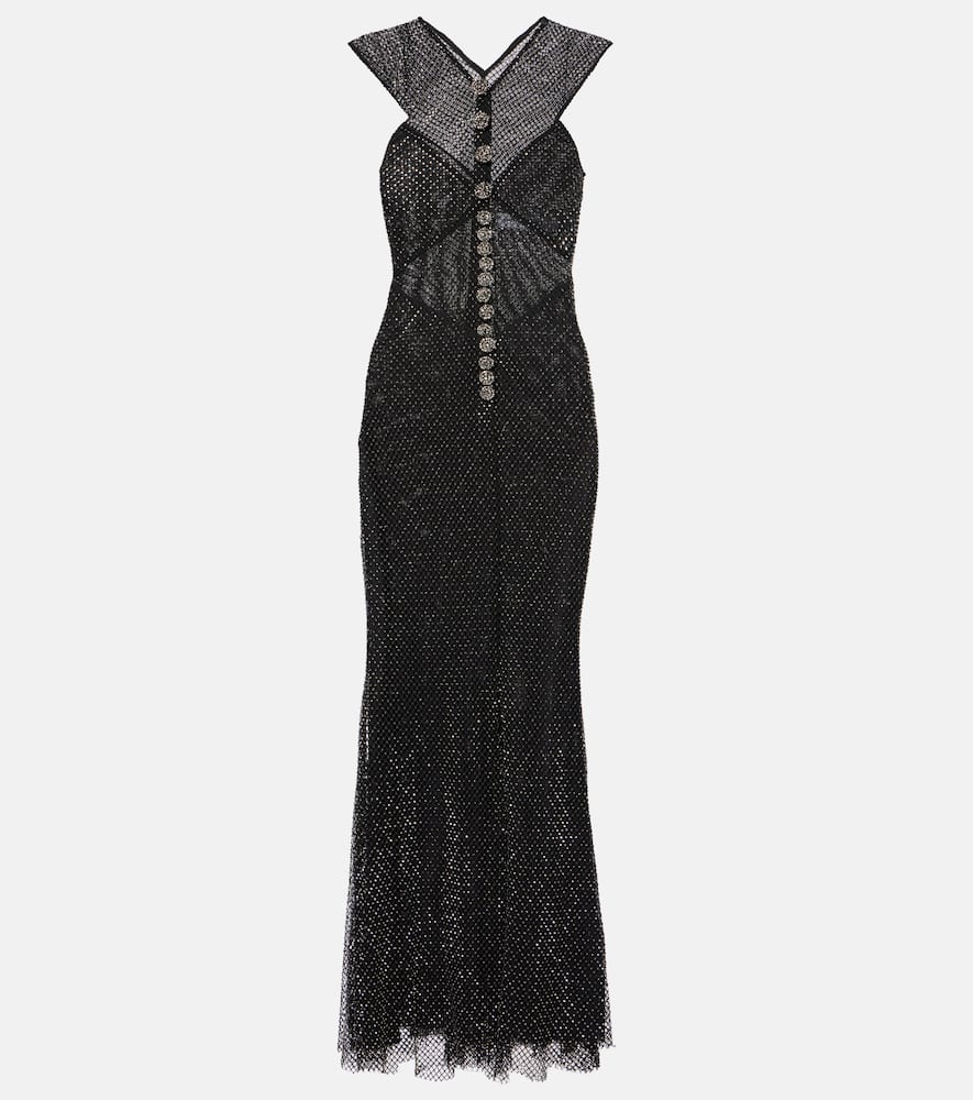 Self-Portrait Embellished fishnet maxi dress
