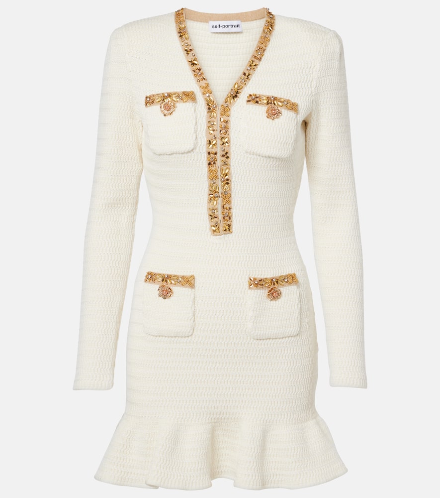 Self-Portrait Embellished knitted minidress