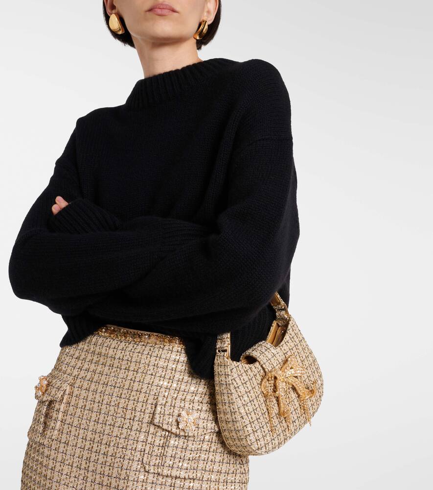 Self-Portrait Embellished metallic Bouclé tote bag