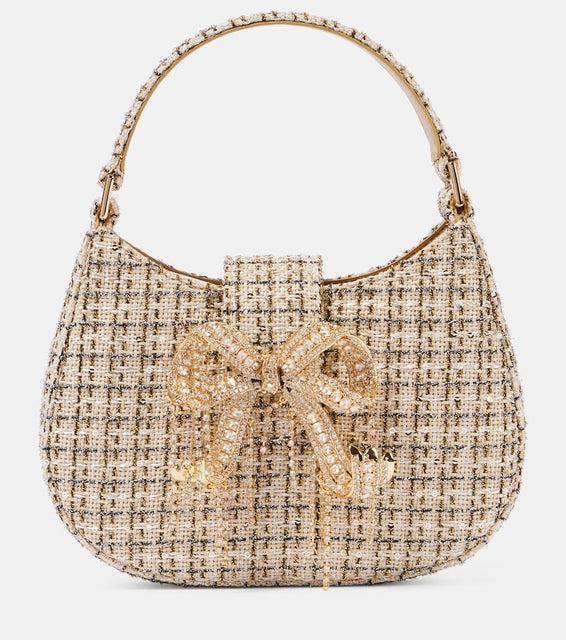 Self-Portrait Embellished metallic boucl√É¬© tote bag