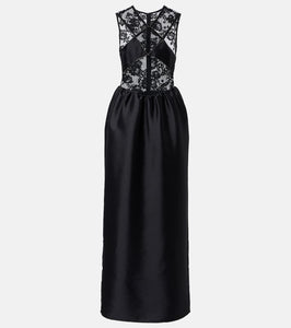 Self-Portrait Floral lace-trimmed taffeta maxi dress