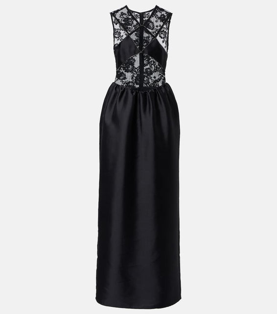 Self-Portrait Floral lace-trimmed taffeta maxi dress