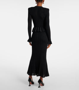 Self-Portrait Peplum pointelle maxi dress