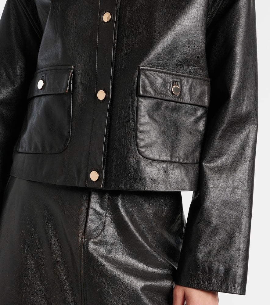 Self-Portrait Shearling-trimmed leather jacket