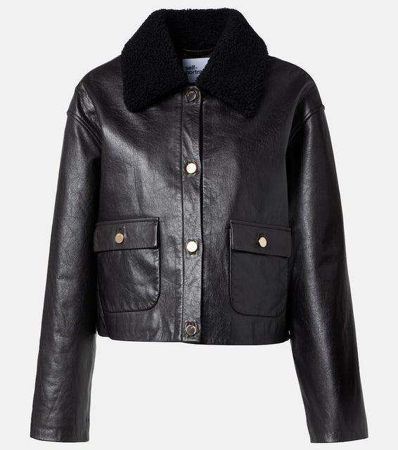 Self-Portrait Shearling-trimmed leather jacket