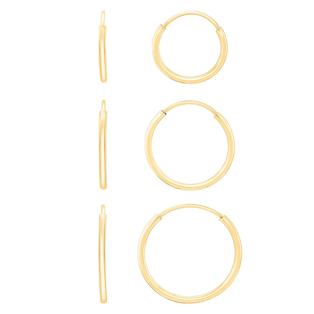 Set of Three Yellow Gold Hoop Earrings