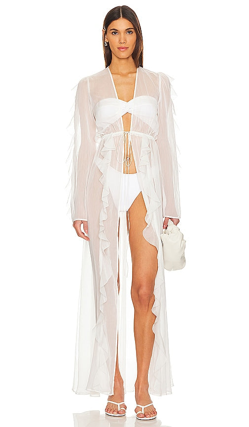 Shani Shemer Aysle Long Robe in White - Shani Shemer - Robe longue Aysle en blanc - Shani Shemer Aysle 白色长袍 - Shani Shemer Aysle Lange Robe in Weiß - Shani Shemer Aysle 롱 가운 화이트 색상 - Vestaglia lunga Shani Shemer Aysle in bianco