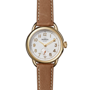 Shinola The Roundabout Silver-Tone Dial Brown Leather Strap Watch | 36mm | S0120266188