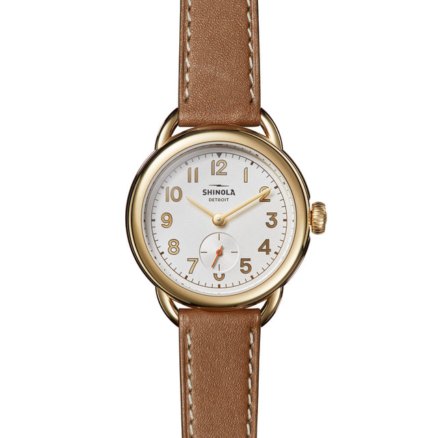 Shinola The Roundabout Silver-Tone Dial Brown Leather Strap Watch | 36mm | S0120266188
