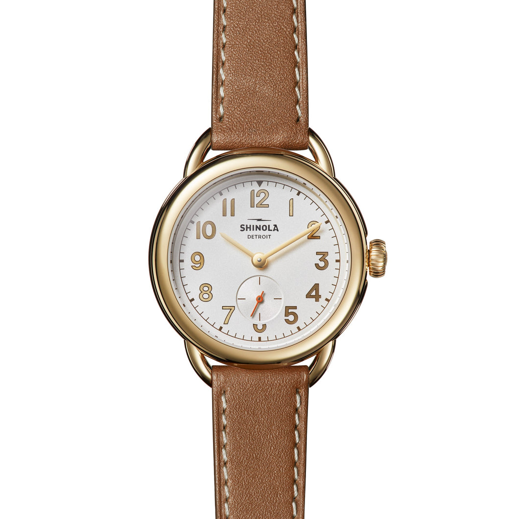 Shinola The Roundabout Silver-Tone Dial Brown Leather Strap Watch | 36mm | S0120266188