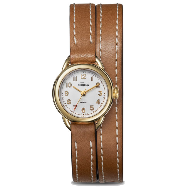 Shinola The Runabout Silver-Tone Dial Brown Leather Wrap Strap Watch | 25mm | S0120266186