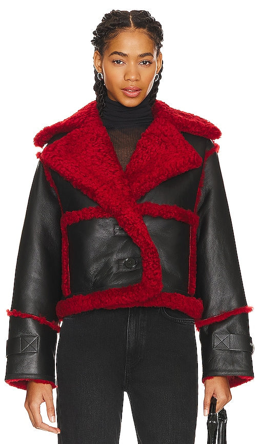 Shoreditch Ski Club Reva Short Coat in Black,Red