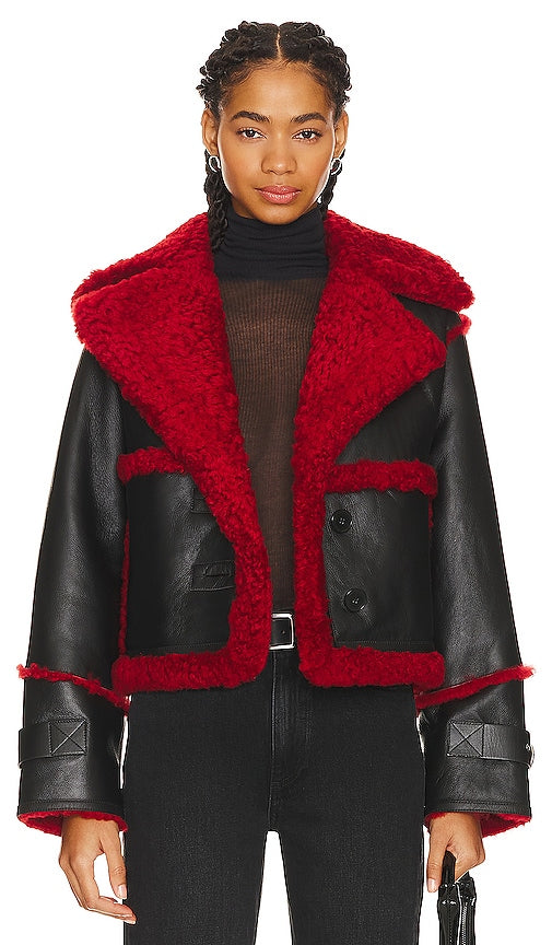 Shoreditch Ski Club Reva Short Coat in Black,Red - Shoreditch Ski Club Reva Manteau court en noir, rouge - Shoreditch Ski Club Reva 黑色、红色短外套 - Shoreditch Ski Club Reva Kurzmantel in Schwarz, Rot - Shoreditch 스키 클럽 레바 쇼트 코트블랙,레드 색상 - Cappotto corto Shoreditch Ski Club Reva in nero, rosso