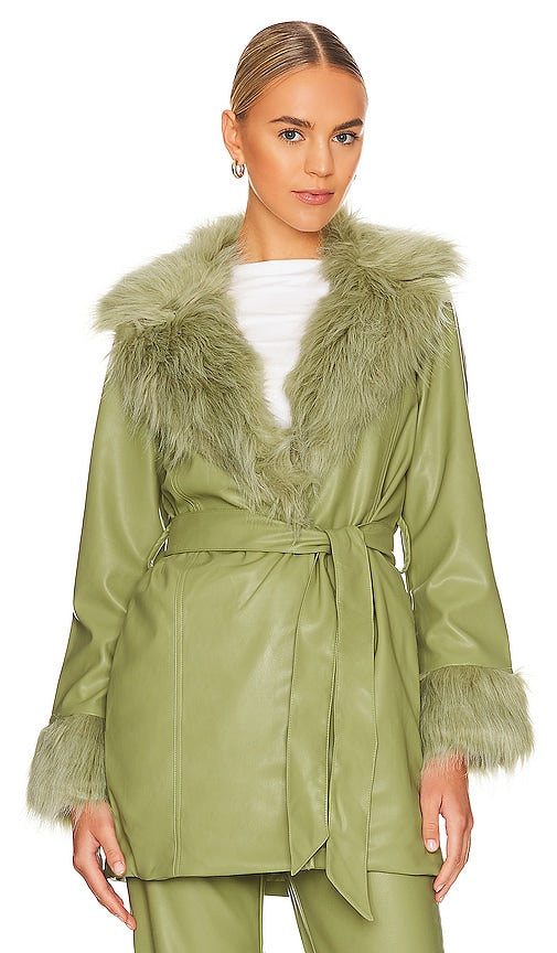 Show Me Your Mumu Penny Lane Faux Leather Jacket in Green