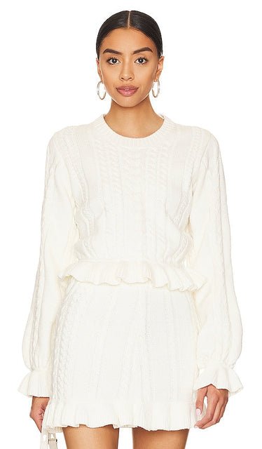 Show Me Your Mumu Ridley Ruffle Sweater in Cream - Montrez-moi votre pull à volants Mumu Ridley en crème - 给我看看你的 Mumu Ridley 奶油色荷叶边毛衣 - Zeig mir deinen Mumu Ridley Rüschenpullover in Creme - Show Me Your Mumu Ridley 러플 스웨터 크림 색상 - Mostrami il tuo maglione con volant Mumu Ridley in crema