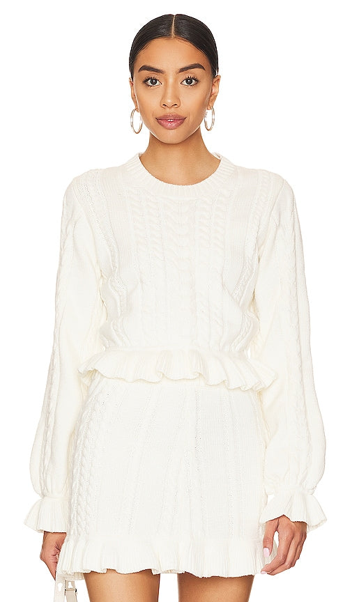 Show Me Your Mumu Ridley Ruffle Sweater in Cream - Montrez-moi votre pull à volants Mumu Ridley en crème - 给我看看你的 Mumu Ridley 奶油色荷叶边毛衣 - Zeig mir deinen Mumu Ridley Rüschenpullover in Creme - Show Me Your Mumu Ridley 러플 스웨터 크림 색상 - Mostrami il tuo maglione con volant Mumu Ridley in crema