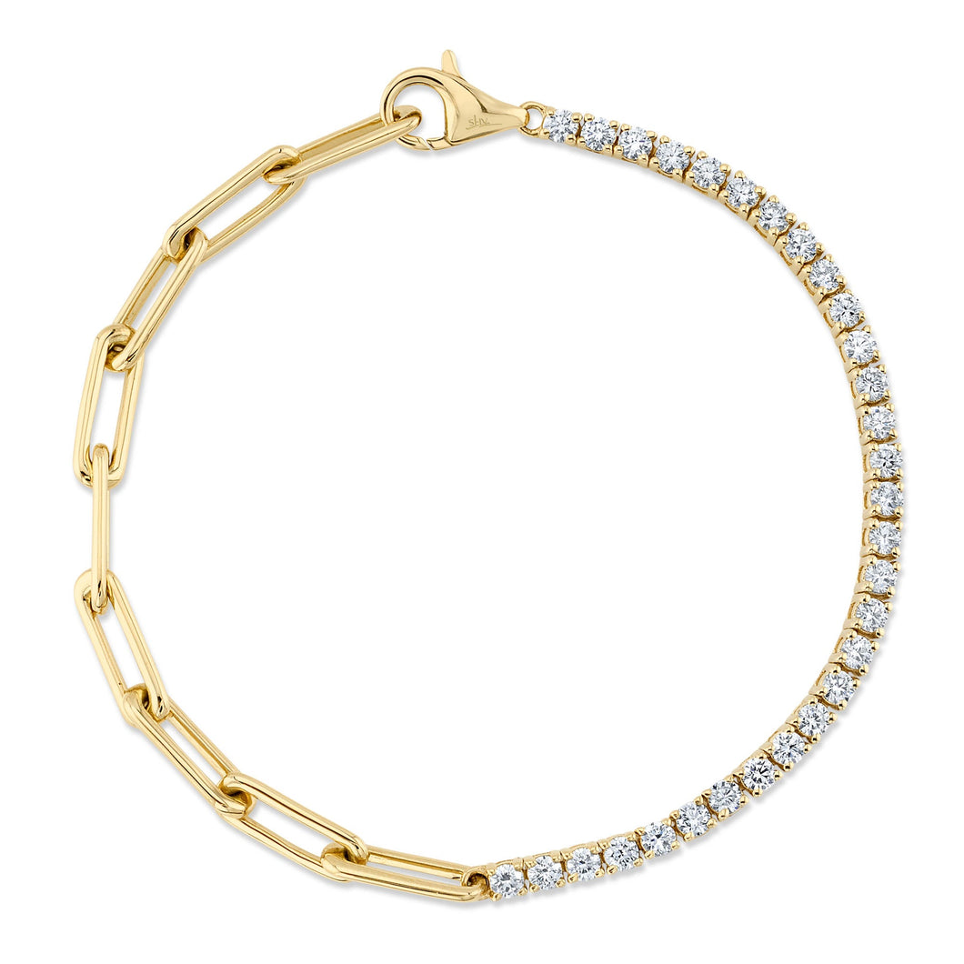 Shy Creation 1 1/2ctw Diamond Yellow Gold Paperclip Link Bracelet