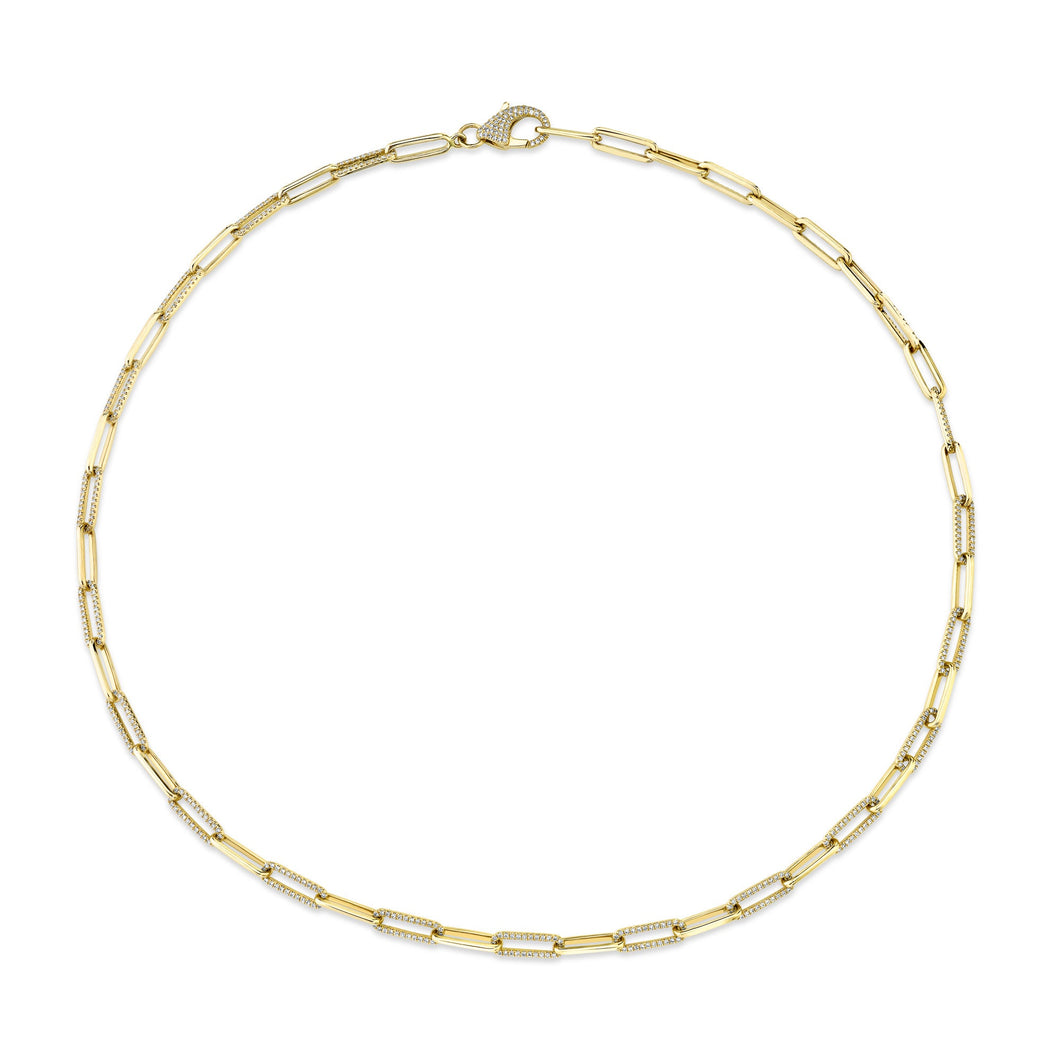 Shy Creation 1 1/3ctw Diamond Yellow Gold Paperclip Link Necklace
