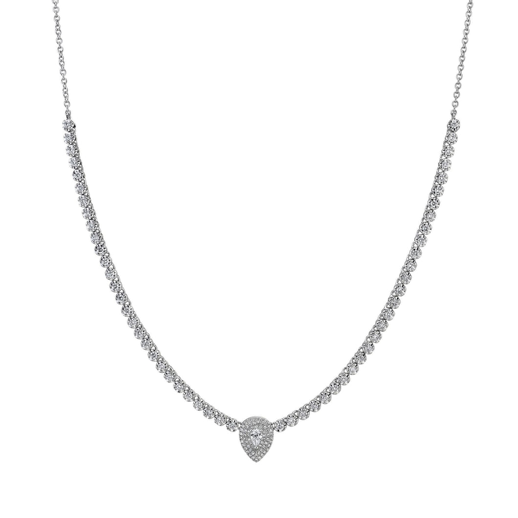 Shy Creation 1 1/4ctw Pear Diamond White Gold Tennis Necklace