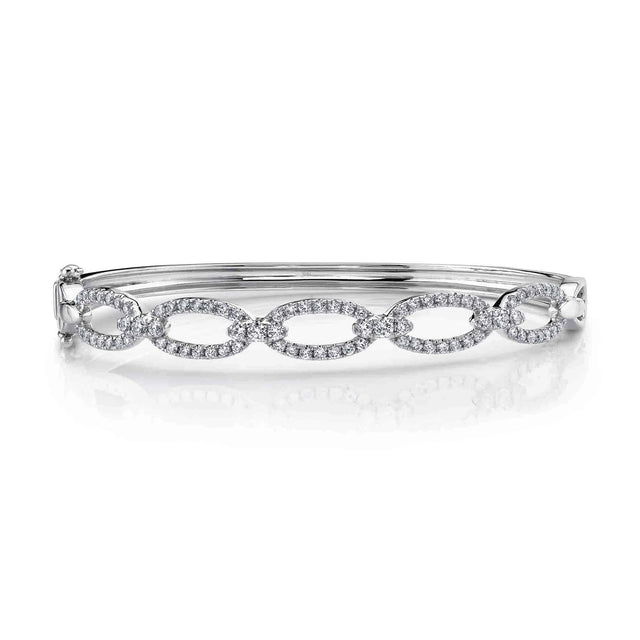 Shy Creation 1 1/8ctw Diamond Link White Gold Bangle Bracelet