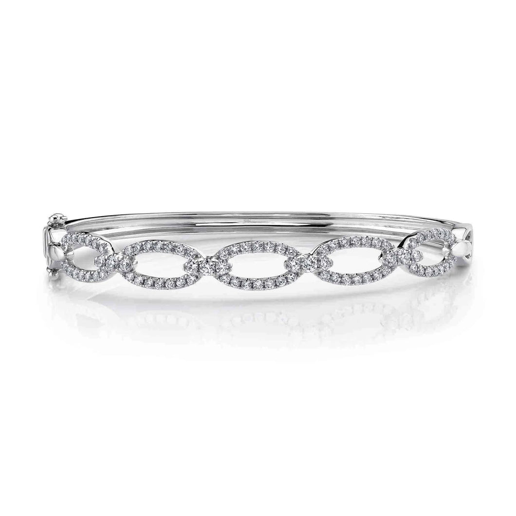 Shy Creation 1 1/8ctw Diamond Link White Gold Bangle Bracelet