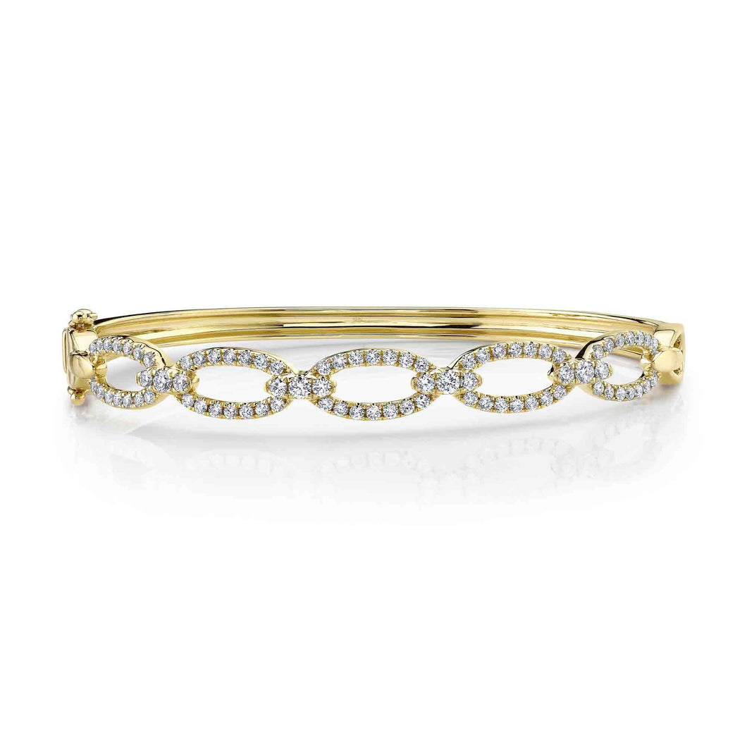 Shy Creation 1 1/8ctw Diamond Yellow Gold Oval Link Bangle Bracelet