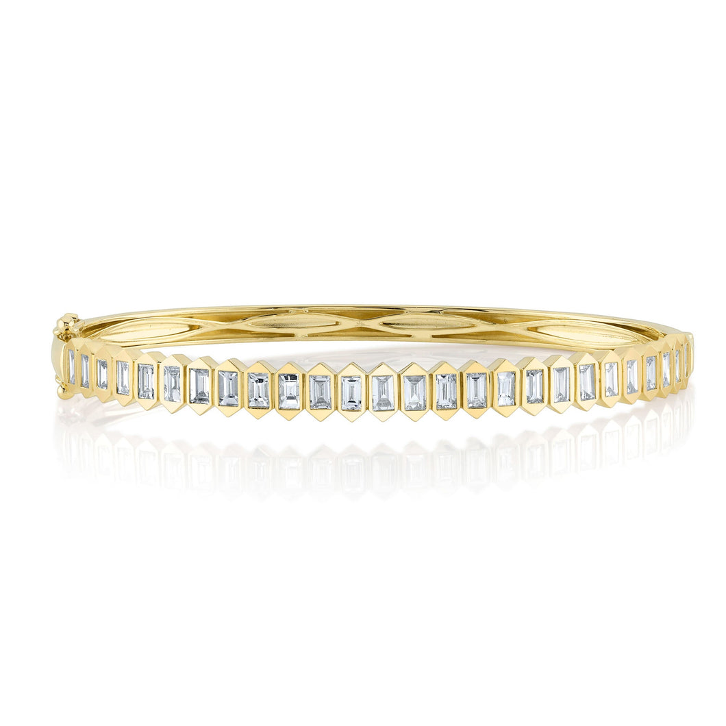 Shy Creation 1 3/4ctw Baguette Diamond Yellow Gold Bangle Bracelet
