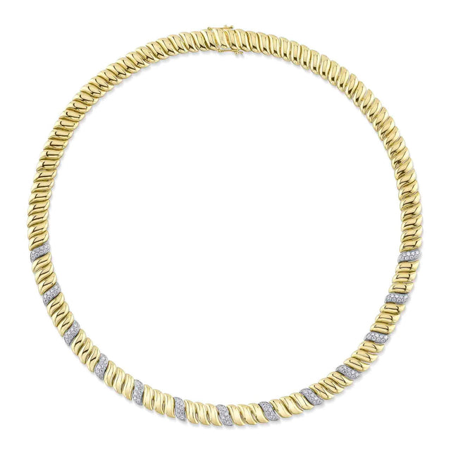 Shy Creation 1 3/4ctw Diamond Swirl Yellow Gold Necklace