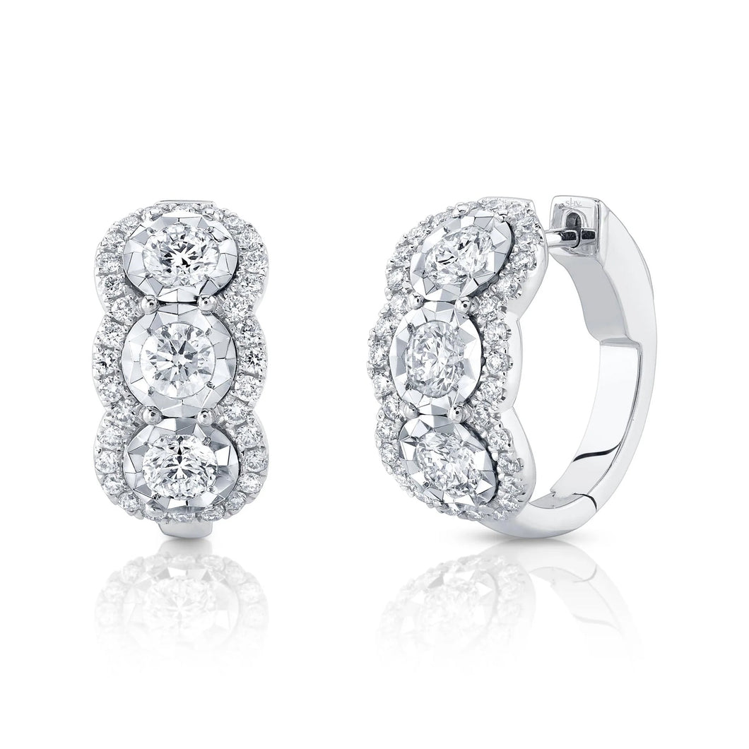 Shy Creation 1 3/4ctw Diamond White Gold Hoop Earrings