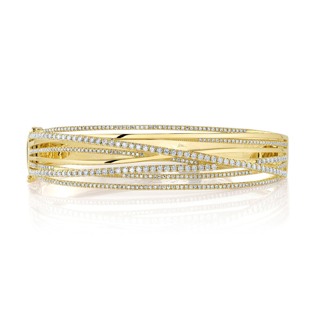 Shy Creation 1 5/8ctw Diamond Multi-Row Yellow Gold Bangle Bracelet