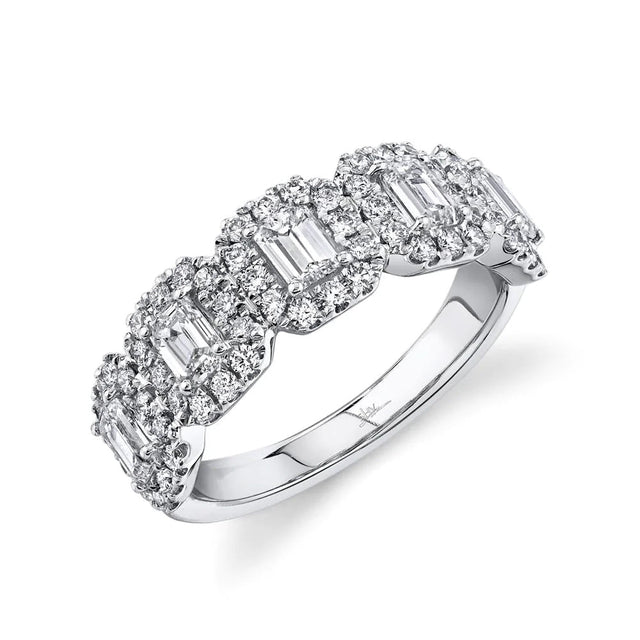 Shy Creation 1 5/8ctw Emerald Diamond Halo White Gold Band Ring