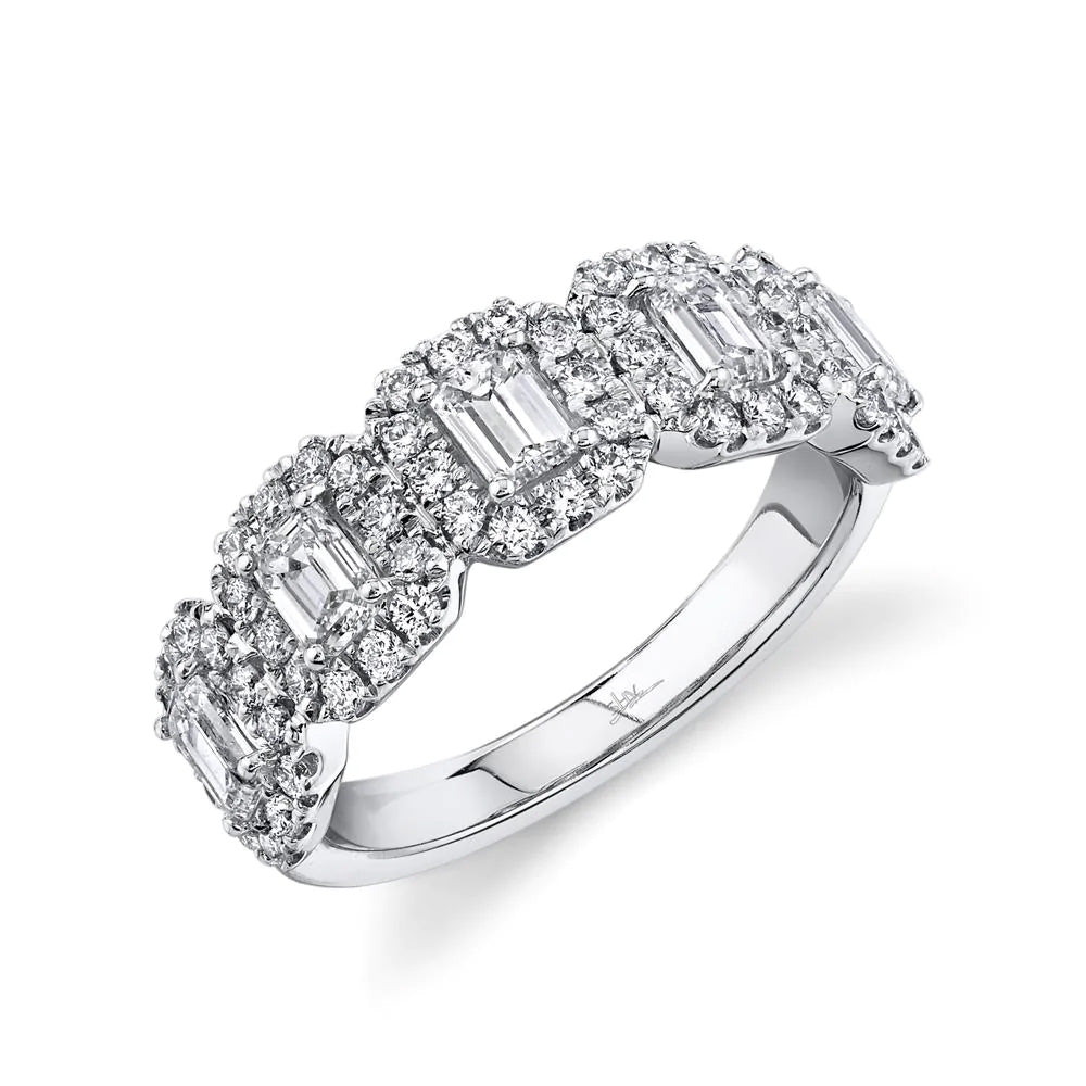 Shy Creation 1 5/8ctw Emerald Diamond Halo White Gold Band Ring