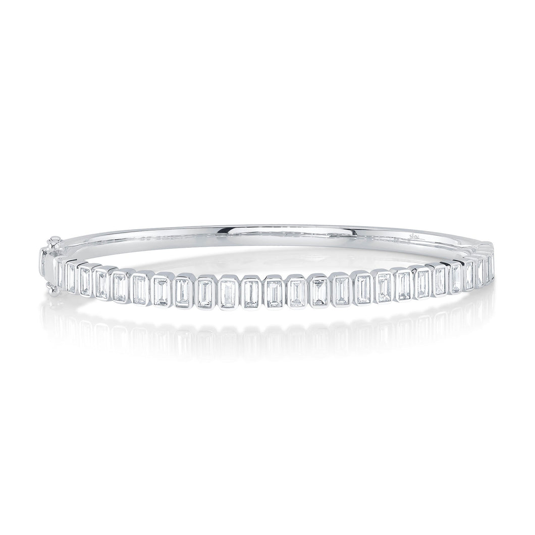 Shy Creation 1 7/8ctw Baguette Diamond White Gold Bangle Bracelet