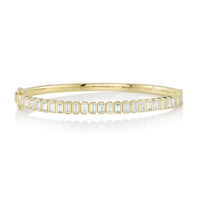 Shy Creation 1 7/8ctw Baguette Diamond Yellow Gold Bangle Bracelet