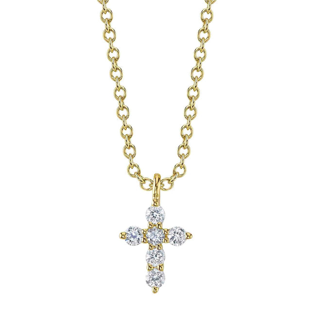 Shy Creation 1/10ctw Diamond Cross Yellow Gold Pendant Necklace