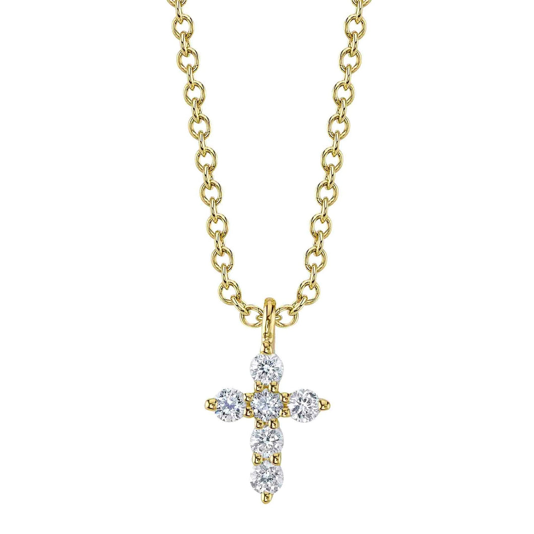 Shy Creation 1/10ctw Diamond Cross Yellow Gold Pendant Necklace