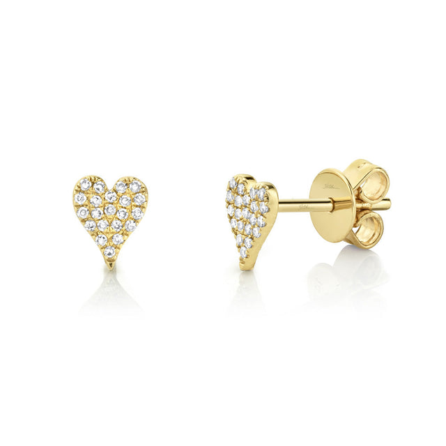 Shy Creation 1/10ctw Diamond Heart Yellow Gold Stud Earrings