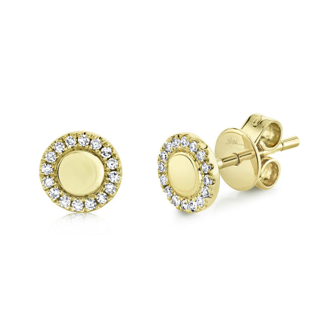 Shy Creation 1/10ctw Diamond Yellow Gold Circle Stud Earrings