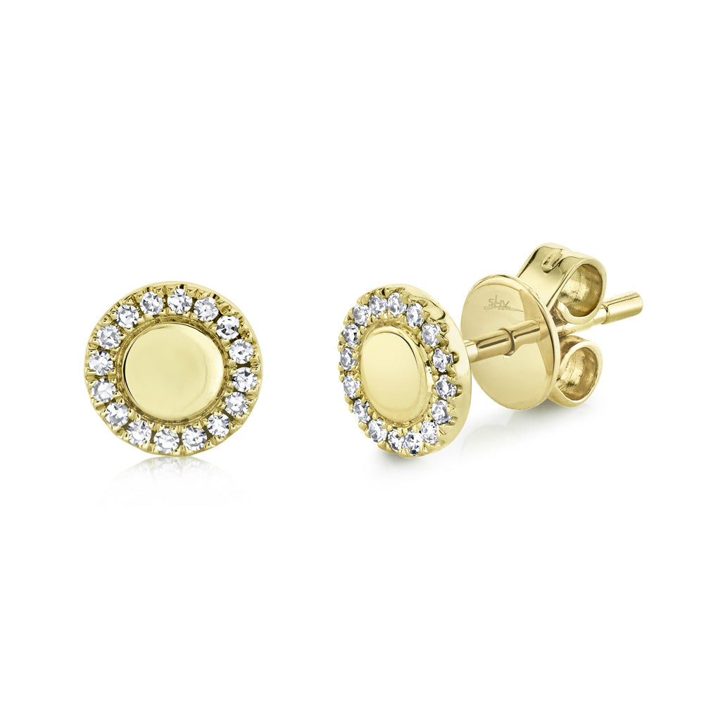 Shy Creation 1/10ctw Diamond Yellow Gold Circle Stud Earrings